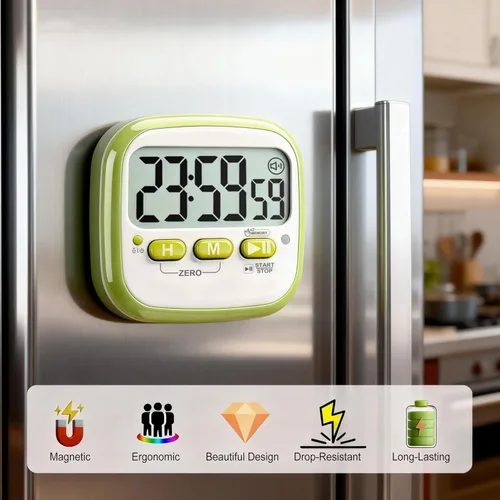 Vista 4 de Antonki Paquete de 2 temporizadores de aula para niños y profesores, temporizador digital de cocina magnético de cuenta regresiva para cocinar