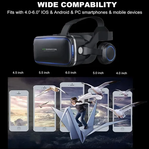 Vista 7 de 3D Headset VR Glasses 360Movie Game Viewer wRemote Teen Boy Girl Adult Gift Compatible for iPhone 14 13 12 11 Pro Mini SE X XR XS 8 7 Samsung Galaxy
