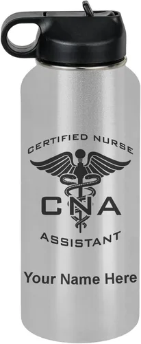 Vista 76 de LaserGram Botella de agua personalizada, asistente de enfermería certificada por la CNA, acero inoxidable de doble pared aislada al vacío con popote