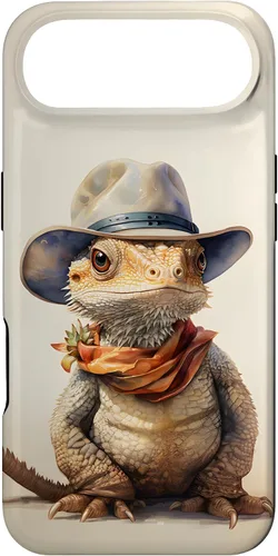 Vista 26 de iPhone 16 Lindo dragón barbudo Beardie con un estuche de sombrero de vaquero