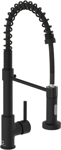 Vista 10 de Llave de cocina negra con luz LED, llave de cocina con dispensador de jabón, llave para fregadero de cocina, llave de cocina de acero inoxidable