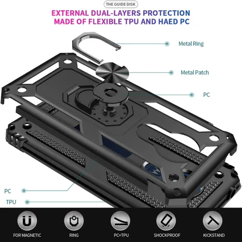 Vista 5 de Funda para Moto G7 Play & Optimo, soporte magnético de anillo de coche de grado militar Kickstand Defender Funda protectora para Motorola Moto G7