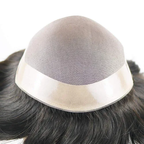 Vista 3 de SIMBEAUTY Toupee duradero para hombres, sistema de cabello humano de repuesto fino monofilamento, monofilamento de piel de polietileno NPU alrededor