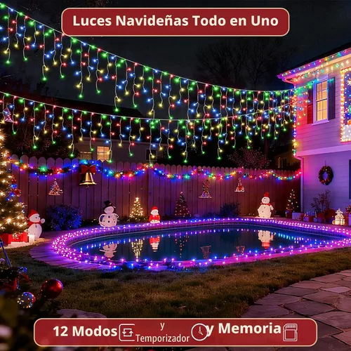 Vista 3 de 612 luces LED de Navidad de 60 pies con 136 caídas, 12 modos de iluminación, decoración navideña multicolor, luces centelleantes regulables 2-Varios
