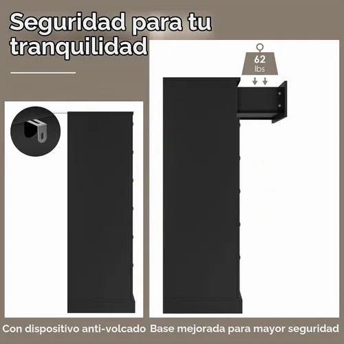 Vista 6 de Hostack - Cómoda de 6 cajones para dormitorio, cómoda de 52" de alto y cómoda de cajones, cómoda de cajones de madera de 29" de ancho, gabinete