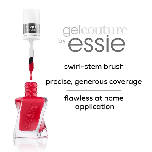 Vista 2 de essie Gel Couture - Esmalte de uñas de larga duración, rojo escarlata, Rock the Runway, 0.46 onzas (paquete de 2)