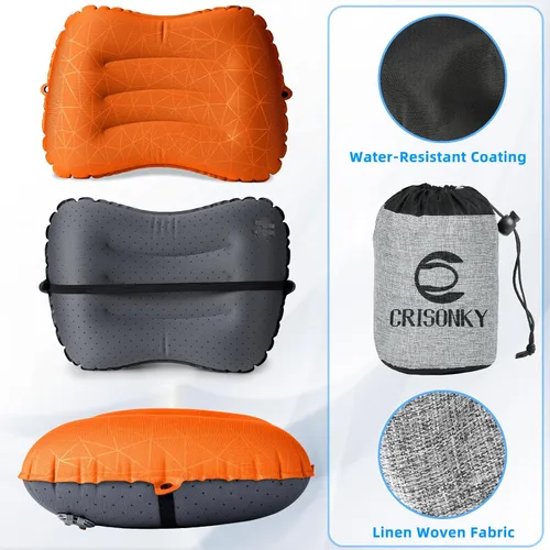 Vista 11 de Crisonky Almohada de camping – Almohada inflable – Almohadas de viaje para mochilero y avión, soporte lumbar 2.0 almohadas inflables, ultraligeras