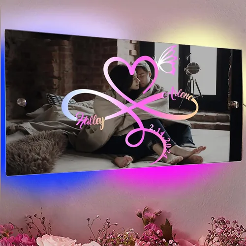 Vista 14 de Espejo de barra de nombre LED personalizado, letreros de neón iluminados para decoración de pared para bar en casa, día de San Valentín y regalos