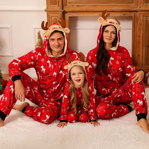 Vista 2 de Weixinbuy Pijamas de Navidad para la familia, conjuntos de pijamas de Navidad a juego para adultos y niños, pijamas de Navidad con capucha
