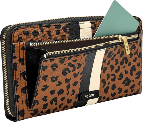 Vista 6 de Fossil Logan RFID - Cartera de piel con cierre para mujer con correa de muñeca