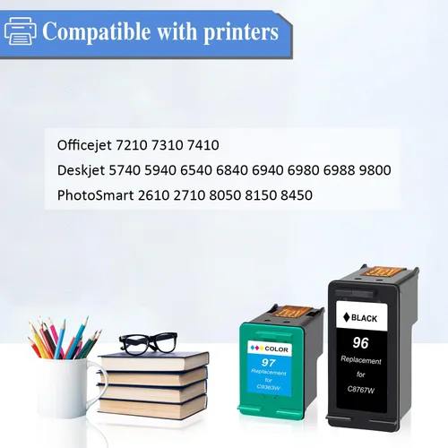 Vista 2 de Cartucho de tinta remanufacturado compatible con impresoras HP 96XL 96 XL 97XL 97 XL, funciona con impresoras Deskjet 6940 6988 6980 Officejet 7310