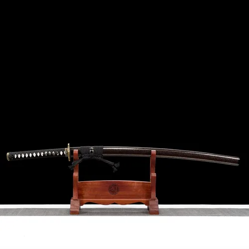 Vista 5 de Espada Katana real hecha a mano, espada samurái japonesa auténtica espiga completa muy afilada, acero de alto carbono 1060, 41 pulgadas, negro