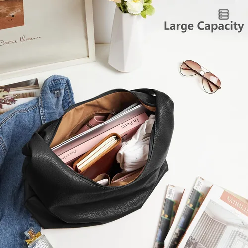 Vista 3 de KALIDI Bolso de Mano Casual de Cuero Vegano Bolso Hobo con Cremallera para Trabajo de Fin de Semana Bolso de Hombro para Viaje de Mujer
