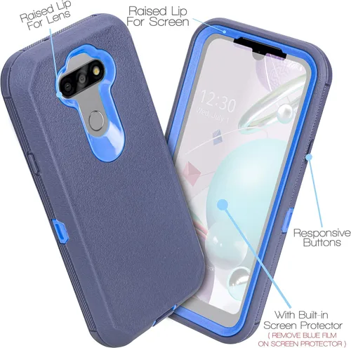 Vista 5 de Funda para LG K41, LG Harmony 4, LG Premier Pro Plus con pantalla incorporada, resistente a los impactos, absorción de impactos, funda protectora