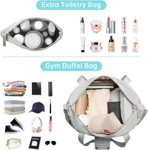 Vista 2 de Bolsa de lona de gimnasio para mujer, gris, Bolsa de gimnasio con puerto de carga USB