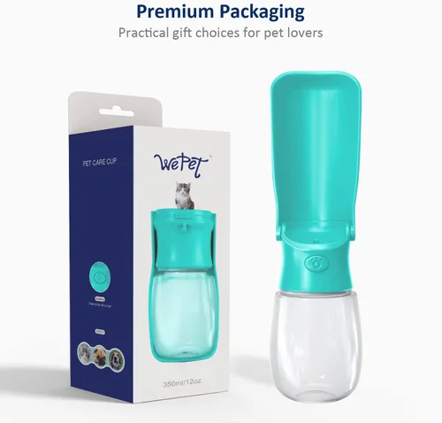 Vista 7 de WePet Botella de agua plegable portátil para perros, dispensador de agua para cachorros con alimentador para beber, 12 onzas, resistente a altas