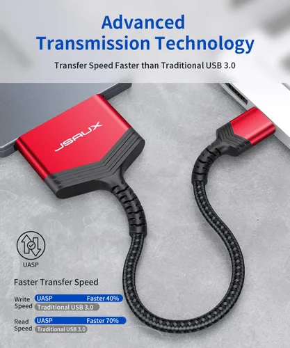 Vista 3 de JSAUX Cable adaptador SATA a USB para cable de nailon SSD/HDD de 2,5 pulgadas, color rojo