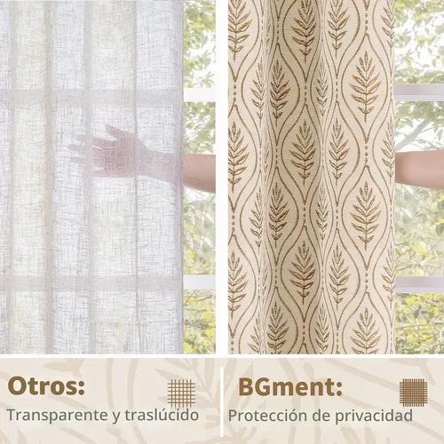 Vista 6 de BGment Cortinas Jacquard French Country Taupe Leaf de 96 pulgadas, 2 Gris pardo