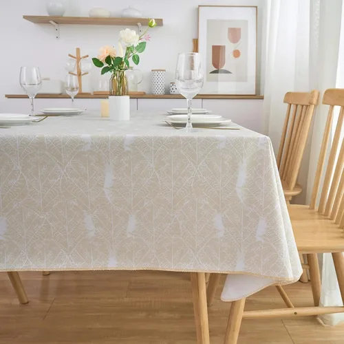 Vista 9 de LIBERECOO Mantel de vinilo resistente con reverso de franela, mantel de plástico impermeable a prueba de aceite, resistente a las manchas, lavable