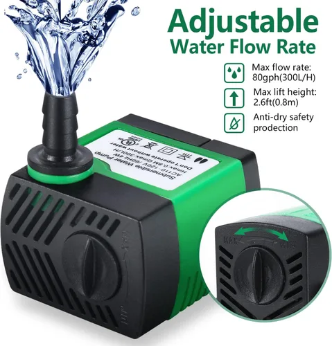 Vista 5 de CWKJ Paquete de 2 bombas de agua sumergibles de 80 GPH (4 W 300 L/H) con tubo de 4.9 pies (1/3 pulgadas de ID), 3 boquillas para acuario, estanque