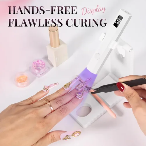 Vista 2 de krofaue Luz UV para uñas con soporte, lámpara UV recargable inalámbrica con pantalla digital, 2 temporizadores, curación flash manos libres