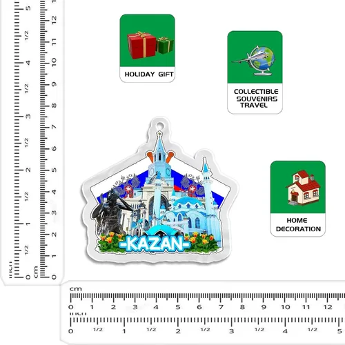 Vista 4 de Adorno navideño de Rusia Kazán, acrílico transparente, decoración de árbol de doble cara, colgante de recuerdo de viaje, colección turística