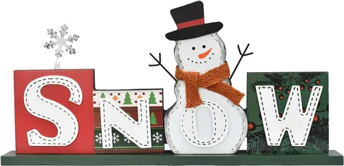 Vista 9 de HOHOHO SNOW - Decoración de mesa de Navidad de madera, muñeco de nieve de Papá Noel, letrero de letras HOHOHO, decoración de mesa de Navidad, centro