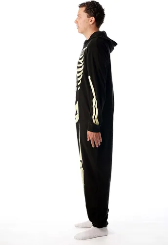 Vista 4 de followme - Traje de esqueleto que brilla en la oscuridad para toda la familia pijama de mameluco
