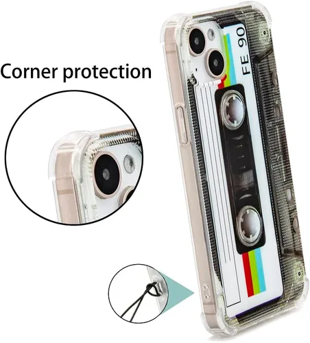 Vista 3 de FAteamll Funda para iPhone 14 Plus, acabado mate, resistente, suave, con esquinas reforzadas, TPU suave, parachoques retro, funda de cinta de casete