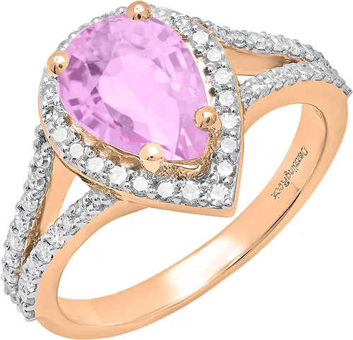 Vista 19 de Dazzlingrock Collection Anillo de compromiso con forma de lágrima y diamante blanco natural redondo de 0.45 quilates con halo de diamantes blancos