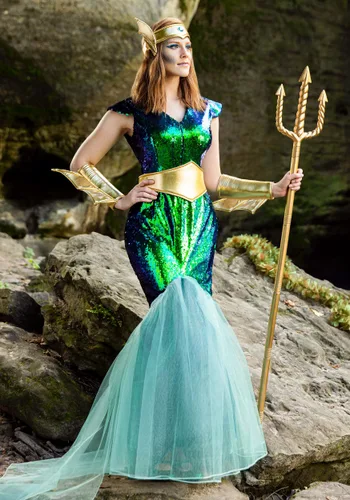 Vista 11 de Vestido de disfraz de sirena marina para mujer talla grande Multicolor
