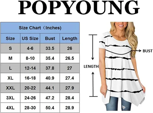 Vista 5 de POPYOUNG 2024 Womens Summer Short Sleeve Tunic Tops Casual Swing Blouse Shirt