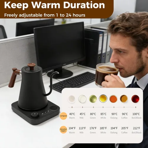 Vista 4 de Hervidor eléctrico de cuello de cisne con olla de vertido con LED y control preciso de temperatura de 1 °F, mantiene el calor, hervidor de agua