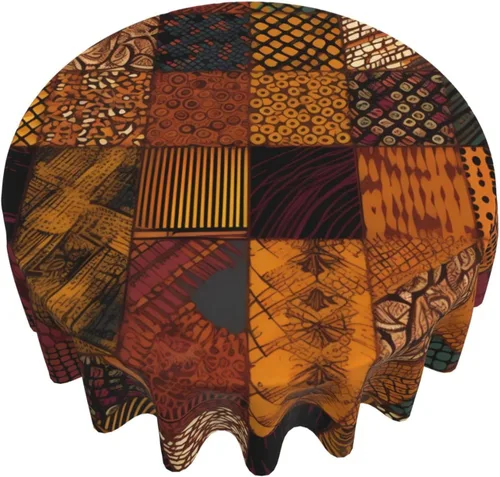 Vista 2 de Mantel redondo de 60 pulgadas, impermeable, estilo africano, estampado de retazos, mantel circular para cocina, comedor, arrugas, mantel redondo