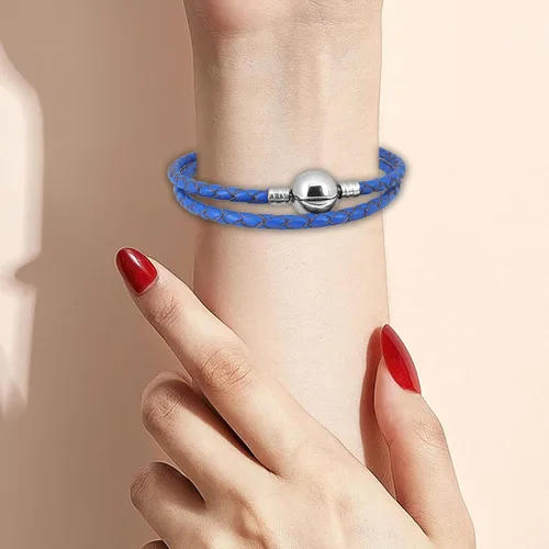 Vista 2 de KunBead Pulseras de cuentas de cadena de cuero doble para hacer joyas para mujeres y adolescentes con cierre de clip compatible con dijes Pandora
