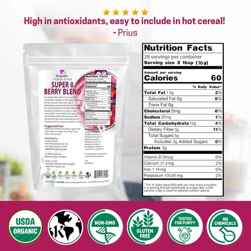 Vista 2 de Z Natural Foods Super 8 Berry Blend - Polvo orgánico de bayas liofilizadas, polvo de superalimento de frutas, delicioso polvo de frutas en polvo