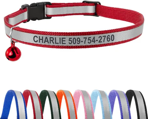 Vista 9 de GoTags Collares reflectantes personalizados para gatos, collar de gato personalizado grabado Name and Phone Identification, Breakaway Collar with