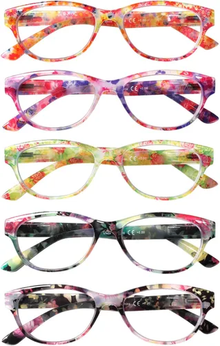 Vista 10 de SIGVAN Gafas de Lectura de Ojo de Gato para Damas 5 Pares con Bloqueo de Luz Azul Bisagra de Resorte Estampado de Patrón de Moda Lectores
