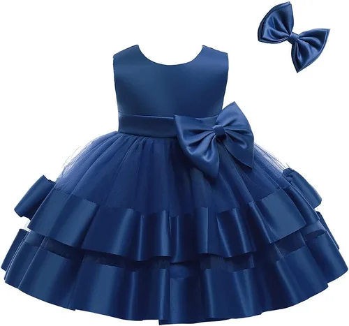 Vista 5 de AIMJCHLD 0-6T - Vestido de flores sin espalda en V para niñas, vestido de boda con lazo para el pelo