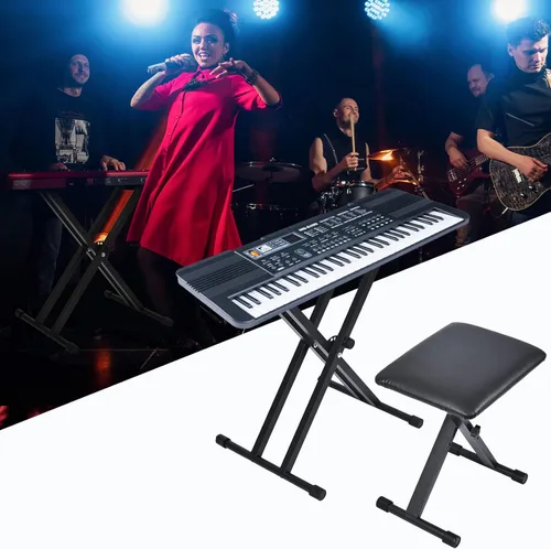 Vista 5 de Keyboard & Bench Set, 2024 Upgrade Heavy Duty Double-X Keyboard Stand, Adjustable & Portable Digital Piano Stand with Locking Straps