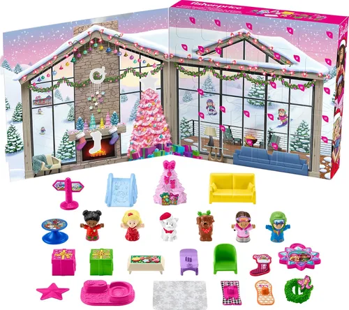 Vista 6 de Fisher-Price Little People Barbie Calendario de Adviento y juego para niños pequeños, 24 figuras de Navidad y piezas de juego (exclusivo de Amazon)