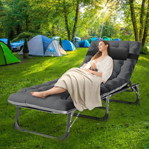 Vista 2 de NAIZEA Sillón plegable, cuna plegable 3 en 1 con colchón, silla reclinable de 4 posiciones para patio, reclinable ajustable para exteriores
