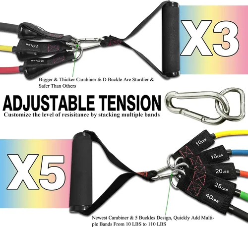 Vista 2 de Resistance Bands with Handle Set - for Men and Women, Workout Bands for Strength Exercise, with Handles, Door Anchor & Ankle Straps, for Rehab, Yoga