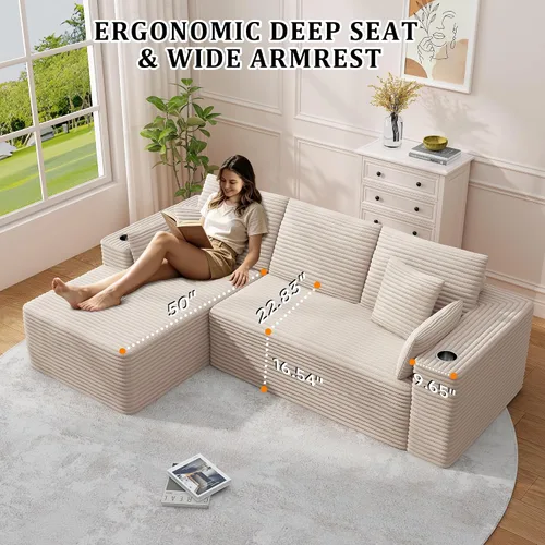Vista 6 de Sofás deshuesados de 103 pulgadas para sala de estar, sofá en forma de L con diván, sofá modular modular sin montaje para dormitorio, apartamento