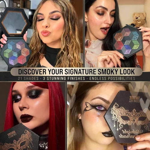 Vista 5 de Paleta de sombra de ojos ahumada negra, Midnight Masquerade 21 colores – Espectro de sombra de ojos negra mate brillante brillante para maquillaje