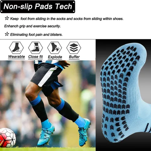 Vista 3 de Calcetines deportivos antideslizantes para hombres y mujeres, calcetines de fútbol con agarre, calcetines de entrenamiento deportivo, fútbol, yoga
