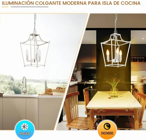 Vista 4 de foucasal Lámpara Colgante de Linterna Níquel Cepillado Accesorios de Lámpara Colgante de 3 Luces Accesorio de Luz de Linterna, 9.4" Iluminación