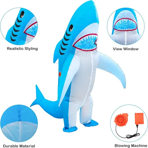 Vista 6 de Disfraz inflable de tiburón para adulto, divertido disfraz inflable tridimensional, accesorios de fiesta de disfraces, Halloween, Navidad