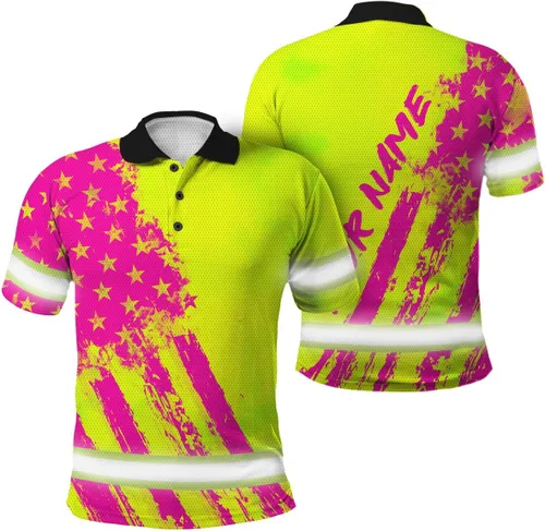 Vista 28 de Polo reflectante con bandera de camuflaje de alta visibilidad para hombres y mujeres, polo de seguridad para trabajo, patriótico