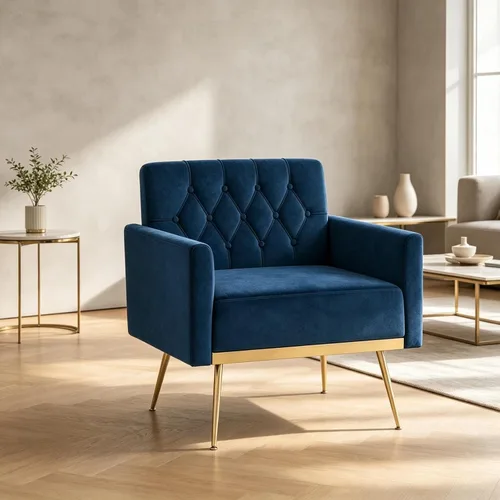 Vista 2 de KOMFOTT Velvet Accent Chair, Modern Tufted Arm Chair (1,Blue)